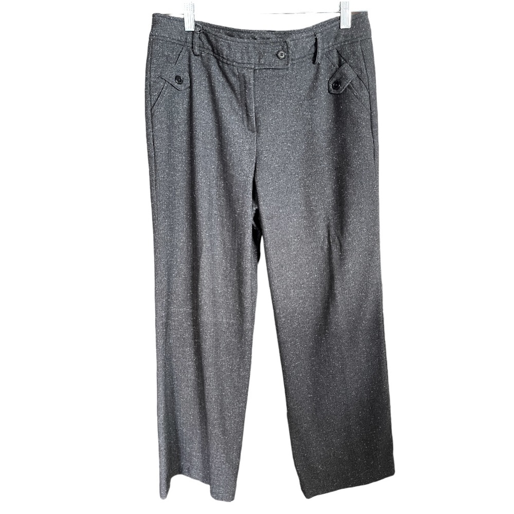 Sandro Herringbone Tweed Wide Leg Grey Dress Pants Trousers Petite 10